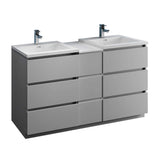 Fresca FCB93-241224GR-D-I Fresca Lazzaro 60" Gray Free Standing Double Sink Modern Bathroom Cabinet w/ Integrated Sinks