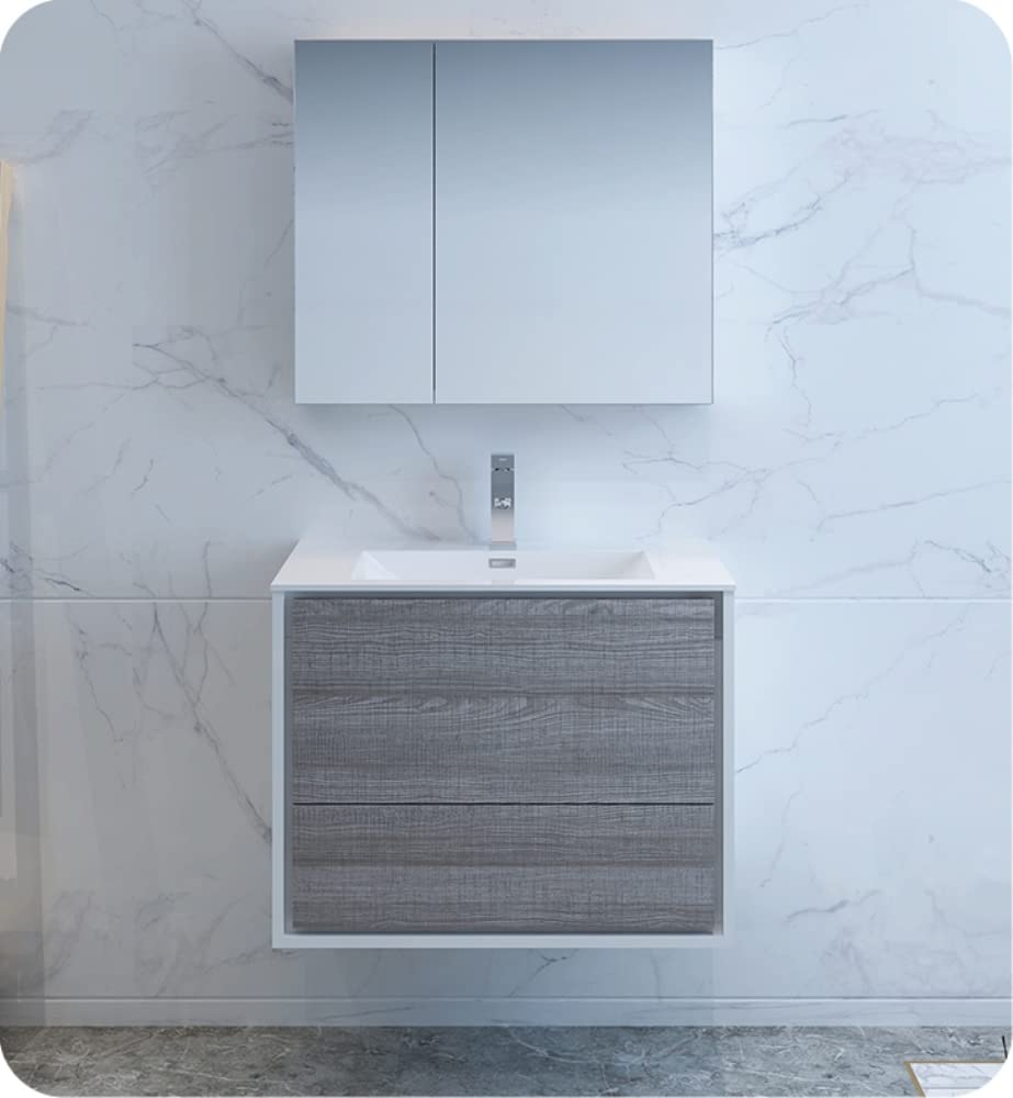 Fresca FCB9230HA Fresca Catania 30" Glossy Ash Gray Wall Hung Modern Bathroom Cabinet