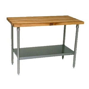 John Boos SNS10 Work Table with Commercial Blended Maple Top, Stainless steel base and shelf, 72