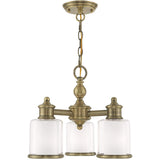 Livex Lighting 40203-01 Middlebush - Three Light Convertible Mini Chandelier, Antique Brass Finish with Clear/Satin Opal White Glass