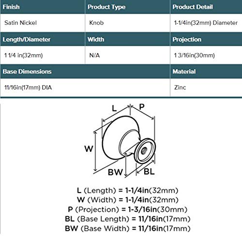 Amerock Cabinet Knob Satin Nickel 1-1/4 inch (32 mm) Diameter Everyday Heritage 1 Pack Drawer Knob Cabinet Hardware