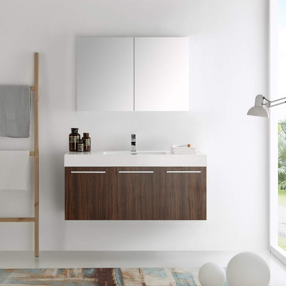 Fresca FVN8092WH Fresca Vista 48" White Wall Hung Modern Bathroom Vanity w/ Medicine Cabinet