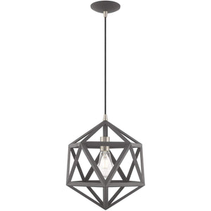 Livex Lighting 41328-76 Geometric Shade - 13" One Light Mini Pendant, Scandinavian Gray Finish with Scandinavian Gray Metal Shade