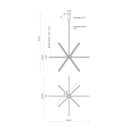 Kuzco CH14356-BK SIRIUS 56" CH Black 120V TRIAC/ELV LED 3000K 90CRI 67W