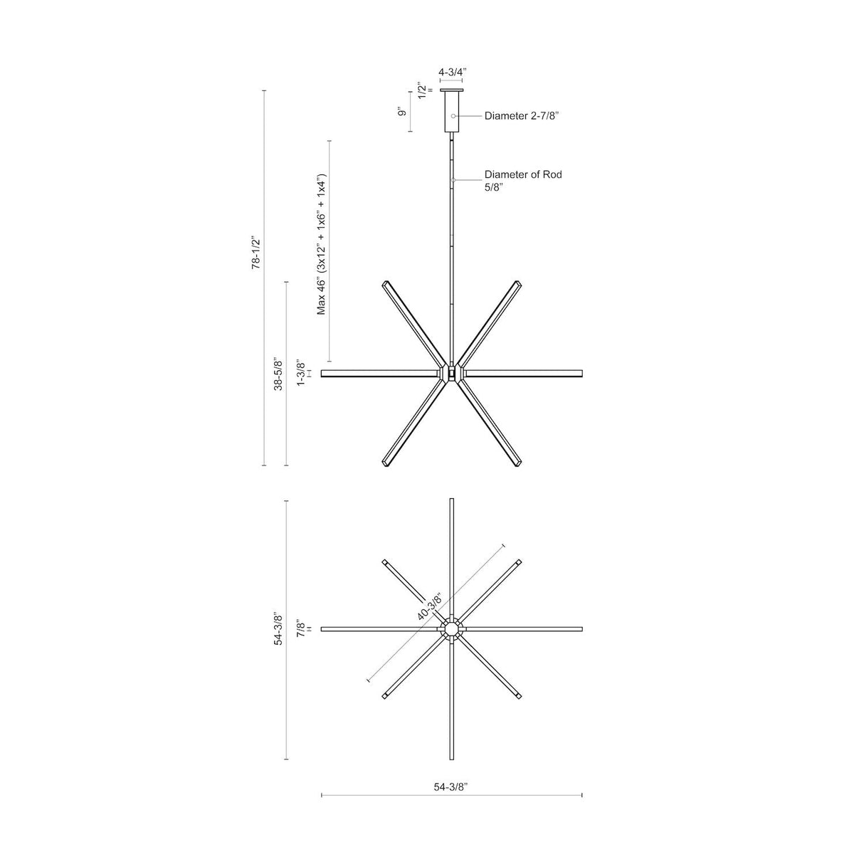 Kuzco CH14356-BN SIRIUS 56" CH Brushed Nickel 120V TRIAC/ELV LED 3000K 90CRI 67W