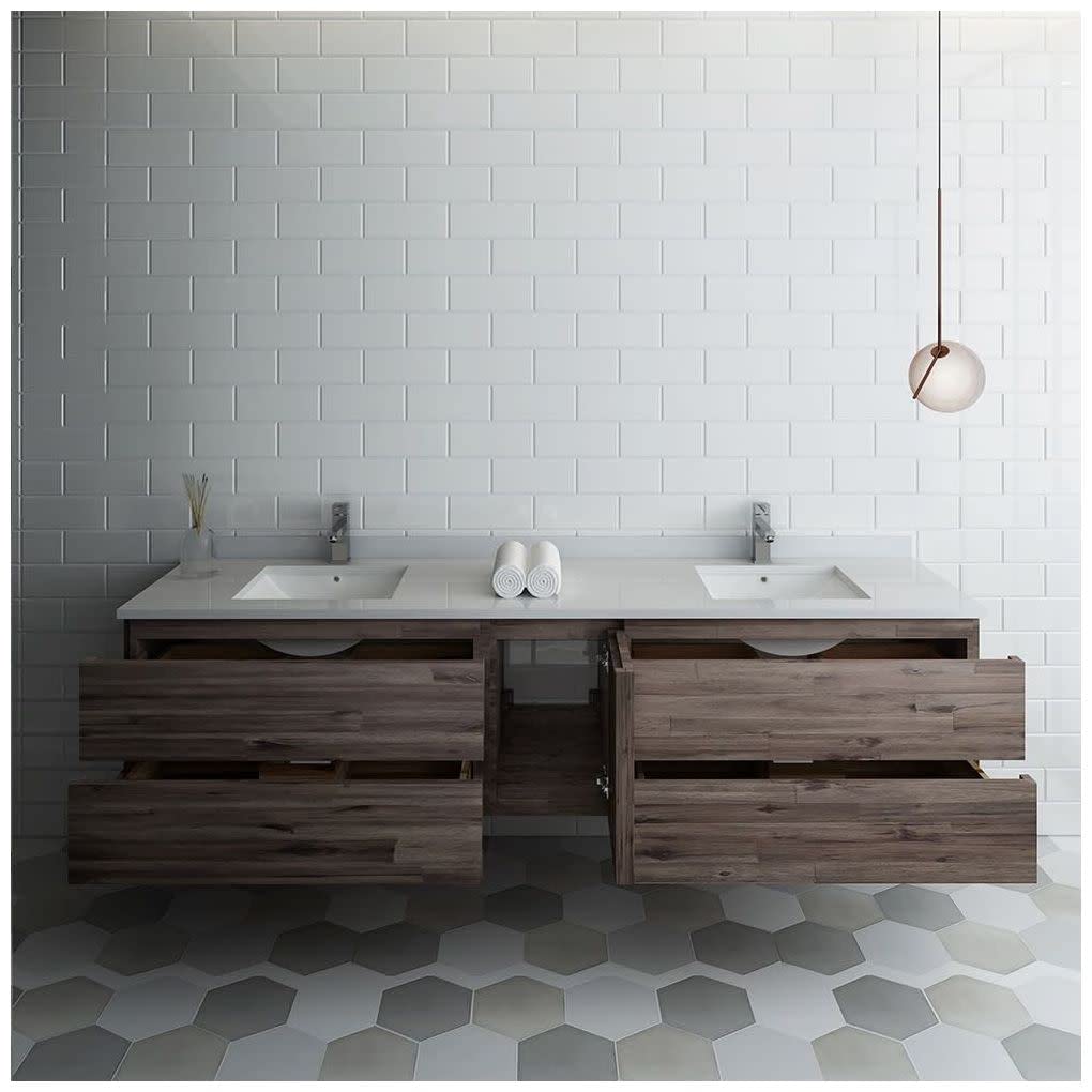 Fresca FCB31-361236RWH-CWH-U Fresca Formosa 84" Wall Hung Double Sink Modern Bathroom Cabinet w/ Top & Sinks in Rustic White