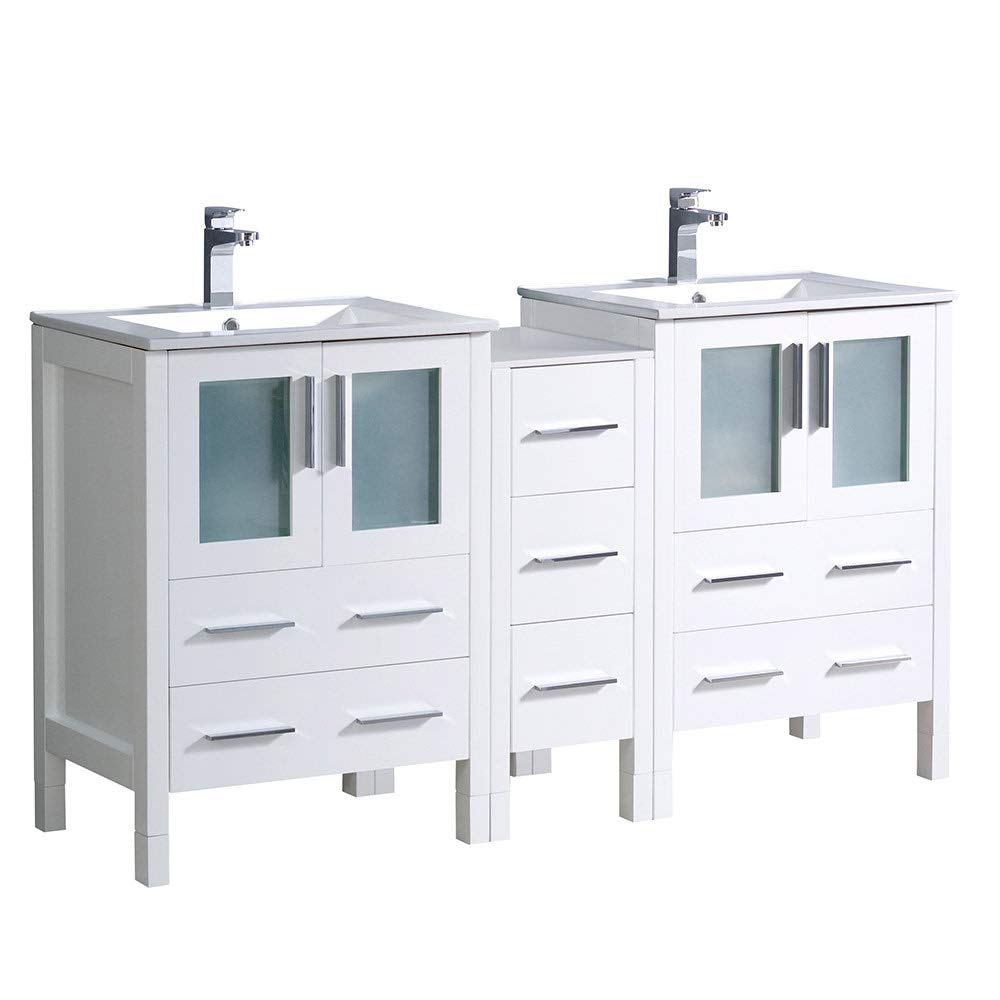 Fresca FCB62-241224WH-I Fresca Torino 60" White Modern Double Sink Bathroom Cabinets w/ Integrated Sinks