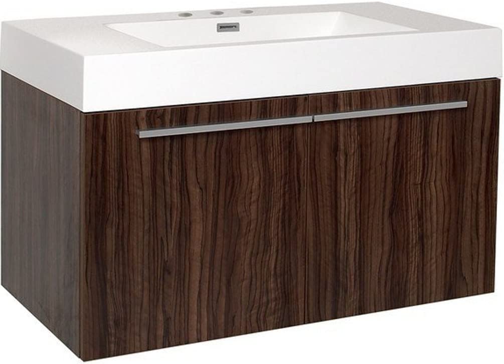 Fresca FCB8090GW-I Fresca Vista 36" Walnut Modern Bathroom Cabinet w/ Integrated Sink