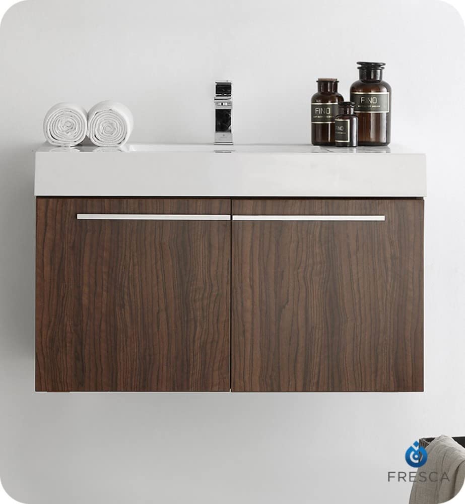 Fresca FCB8090GW-I Fresca Vista 36" Walnut Modern Bathroom Cabinet w/ Integrated Sink