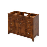 Jeffrey Alexander VKITCHA48CHWCR 48" Chocolate Chatham Vanity, White Carrara Marble Vanity Top, undermount rectangle bowl