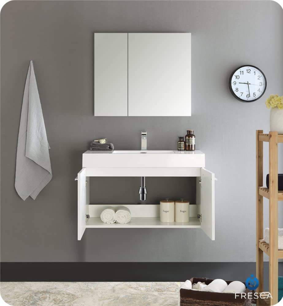 Fresca FVN8090WH Fresca Vista 36" White Modern Bathroom Vanity w/ Medicine Cabinet