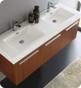 Fresca FCB8093TK-D Fresca Vista 60" Teak Wall Hung Double Sink Modern Bathroom Cabinet