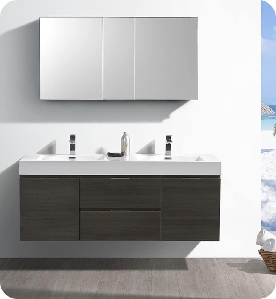 Fresca FCB8360GO-D Fresca Valencia 60" Gray Oak Wall Hung Double Sink Modern Bathroom Cabinet
