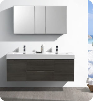 Fresca FCB8360GO-D Fresca Valencia 60" Gray Oak Wall Hung Double Sink Modern Bathroom Cabinet