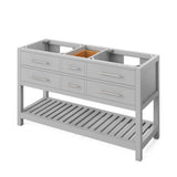 Jeffrey Alexander VKITWAV60GRSGR 60" Grey Wavecrest Vanity, double bowl, Steel Grey Cultured Marble Vanity Top, two undermount rectangle bowls