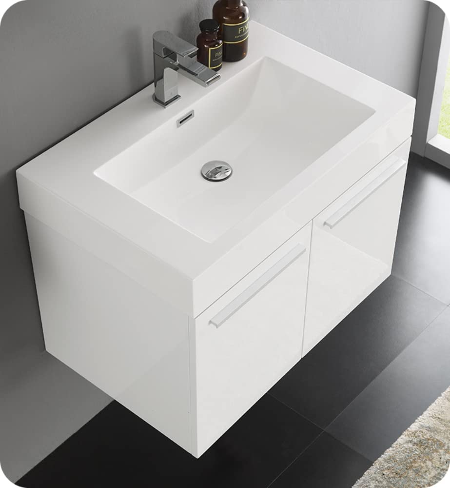 Fresca FCB8089WH Fresca Vista 30" White Wall Hung Modern Bathroom Cabinet