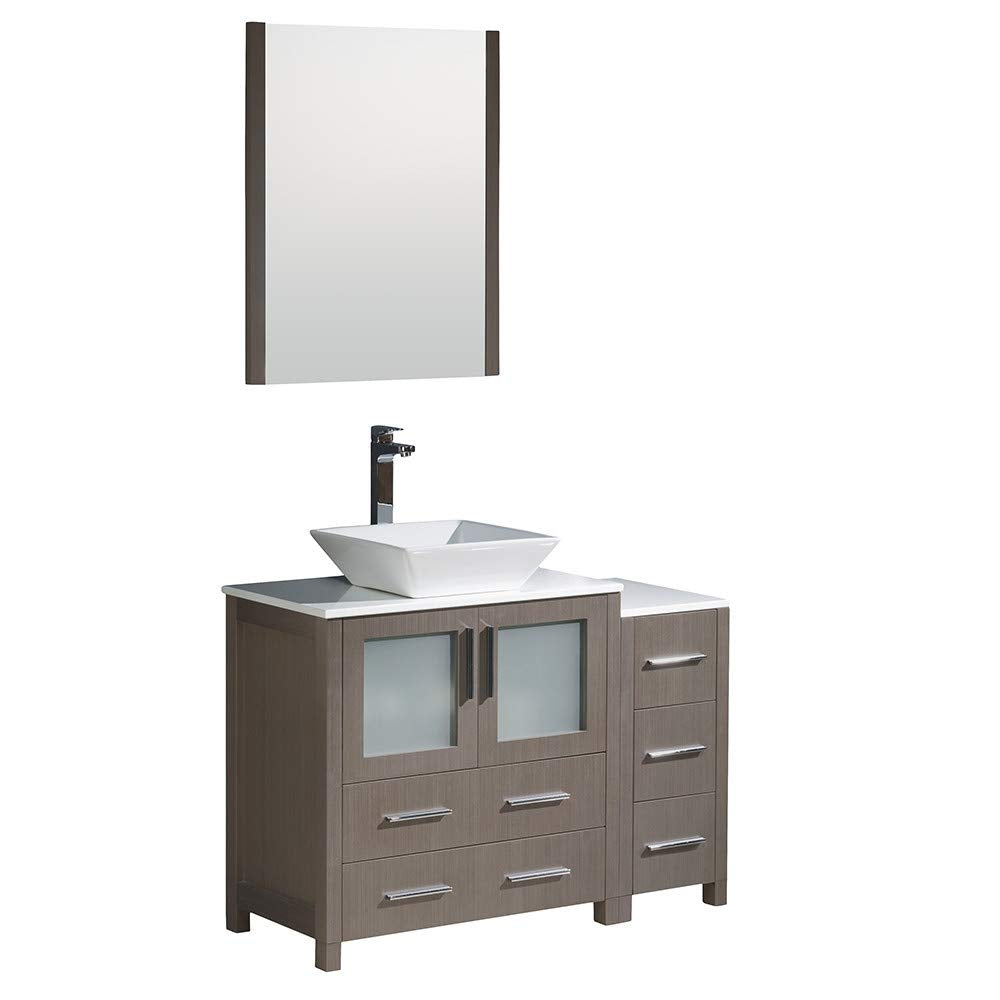 Fresca FVN62-3012GO-VSL Fresca Torino 42" Gray Oak Modern Bathroom Vanity w/ Side Cabinet & Vessel Sink