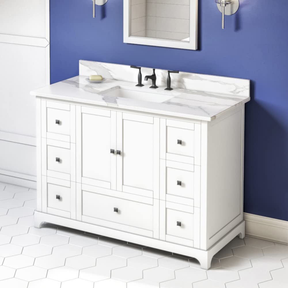 Jeffrey Alexander VKITADD48WHCQR 48" White Addington Vanity, Calacatta Vienna Quartz Vanity Top, undermount rectangle bowl