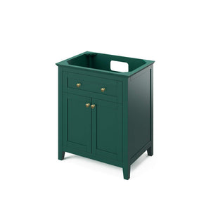 Jeffrey Alexander VKITCHA30GNCQR 30" Forest Green Chatham Vanity, Calacatta Vienna Quartz Vanity Top, undermount rectangle bowl