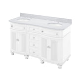 Jeffrey Alexander VKITCOM60WHWCO 60" White Compton Vanity, double bowl, Compton-only White Carrara Marble Vanity Top, two undermount oval bowls