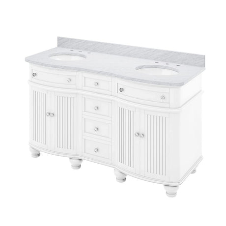 Jeffrey Alexander VKITCOM60WHWCO 60" White Compton Vanity, double bowl, Compton-only White Carrara Marble Vanity Top, two undermount oval bowls