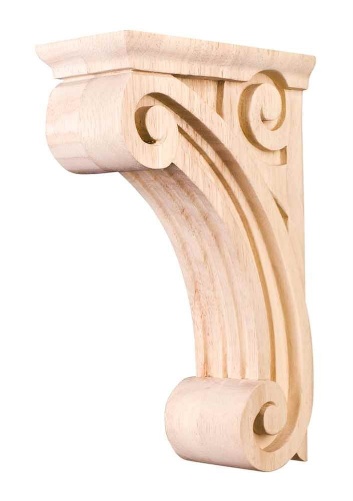 Hardware Resources COR4-1RW 3" W x 6-1/2" D x 10" H Rubberwood Scrolled Fluted Corbel