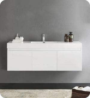 Fresca FCB8041WH Fresca Mezzo 60" White Wall Hung Single Sink Modern Bathroom Cabinet