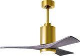 Matthews Fan PA3-BRBR-BW-42 Patricia-3 three-blade ceiling fan in Brushed Brass finish with 42” solid barn wood tone blades and dimmable LED light kit 