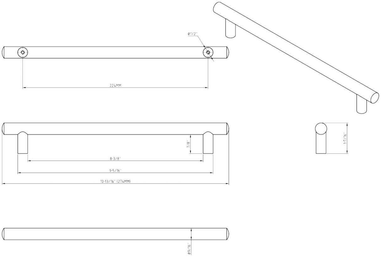 Jeffrey Alexander 274SN 224 mm Center-to-Center Satin Nickel Key West Cabinet Bar Pull