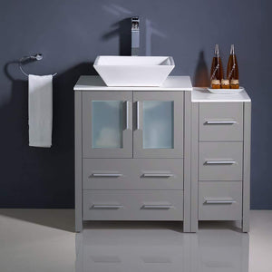 Fresca FCB62-2412WH-CWH-V Fresca Torino 36" White Modern Bathroom Cabinets w/ Top & Vessel Sink