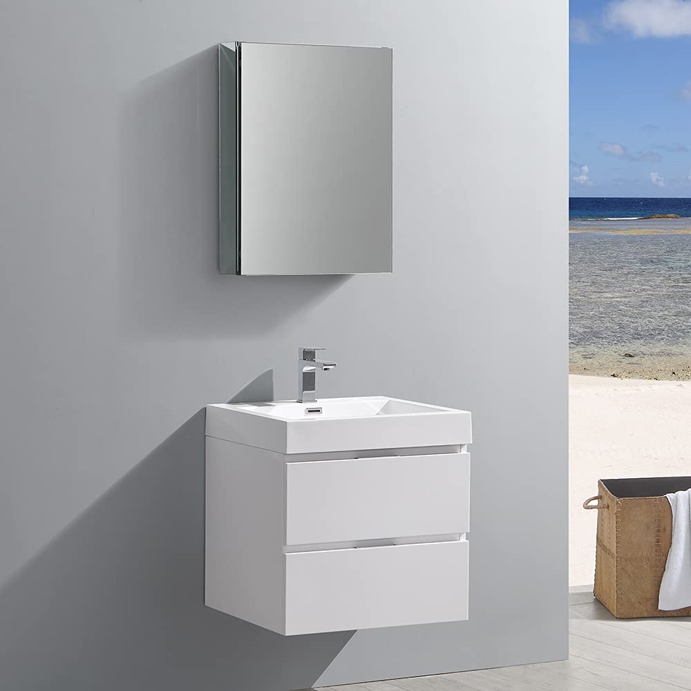 Fresca FVN8324WH Fresca Valencia 24" Glossy White Wall Hung Modern Bathroom Vanity w/ Medicine Cabinet