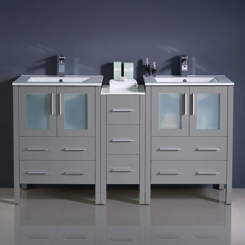 Fresca FCB62-241224GO-I Fresca Torino 60" Gray Oak Modern Double Sink Bathroom Cabinets w/ Integrated Sinks