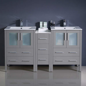Fresca FCB62-241224WH-I Fresca Torino 60" White Modern Double Sink Bathroom Cabinets w/ Integrated Sinks