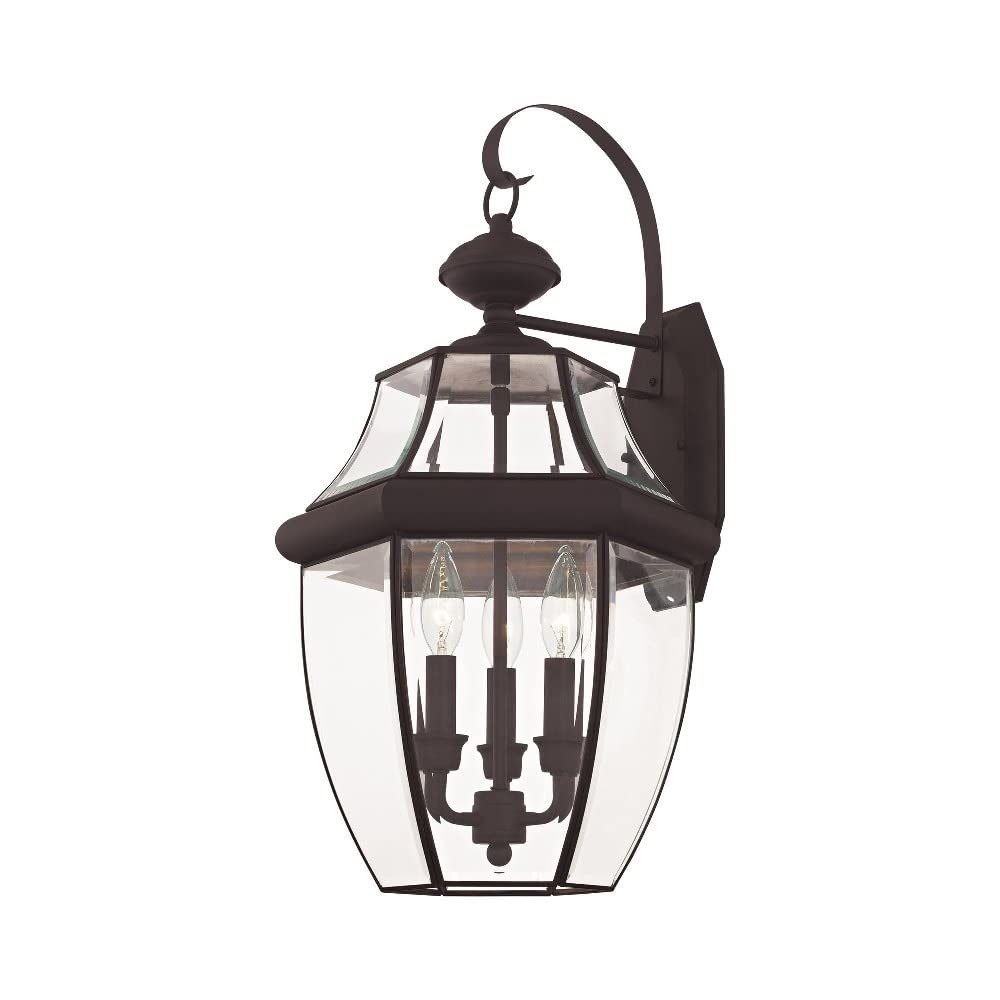 Livex Lighting 2351-91 Outdoor Wall Lantern with Clear Beveled Glass Shades, Brushed Nickel