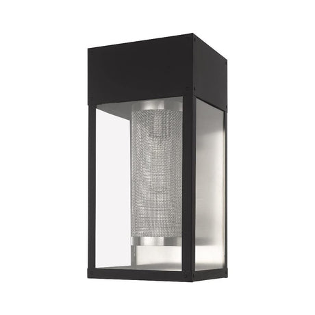 Livex Lighting 20762-04 Franklin - 16" One Light Outdoor Wall Lantern, Black Finish with Clear Glass with Stainless Steel Mesh Shade,Medium