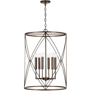Capital Lighting 538661FZ Adrian Mediterranean Metal Frame Cylinder Foyer Pendant, 6-Light 360 Total Watts, 28"H x 21"W, Buffed Bronze
