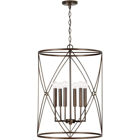 Capital Lighting 538661FZ Adrian Mediterranean Metal Frame Cylinder Foyer Pendant, 6-Light 360 Total Watts, 28"H x 21"W, Buffed Bronze