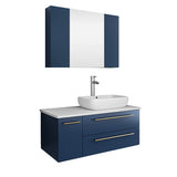 Fresca FVN6136RBL-VSL-R Fresca Lucera 36" Royal Blue Wall Hung Vessel Sink Modern Bathroom Vanity w/ Medicine Cabinet - Right Version