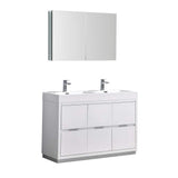 Fresca FVN8448WH-D Fresca Valencia 48" Glossy White Free Standing Double Sink Modern Bathroom Vanity w/ Medicine Cabinet