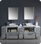 Fresca FVN62-96GR-VSL Fresca Torino 96" Gray Modern Double Sink Bathroom Vanity w/ 3 Side Cabinets & Vessel Sinks