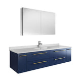 Fresca FVN6160RBL-UNS Fresca Lucera 60" Royal Blue Wall Hung Single Undermount Sink Modern Bathroom Vanity w/ Medicine Cabinet