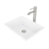 VIGO VGT1212 13.75" L -18.0" W -12.5" H Matte Stone Vinca Composite Rectangular Vessel Bathroom Sink in White with Faucet and Pop-Up Drain in Brushed Nickel