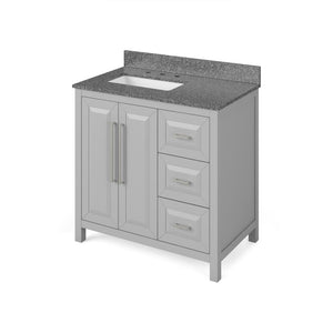 Jeffrey Alexander VKITCAD36GRBOR 36" Grey Cade Vanity, left offset, Boulder Vanity Cultured Marble Vanity Top, undermount rectangle bowl