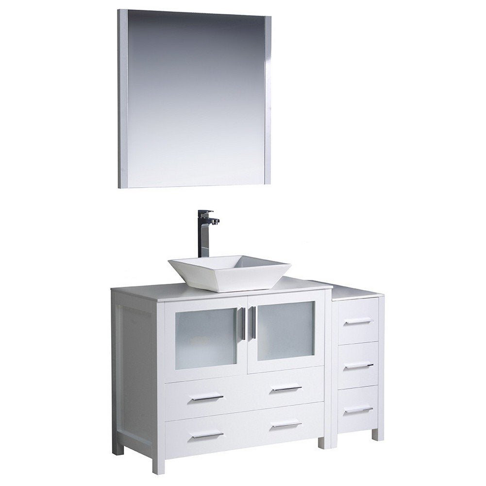 Fresca FVN62-3612WH-VSL Fresca Torino 48" White Modern Bathroom Vanity w/ Side Cabinet & Vessel Sink