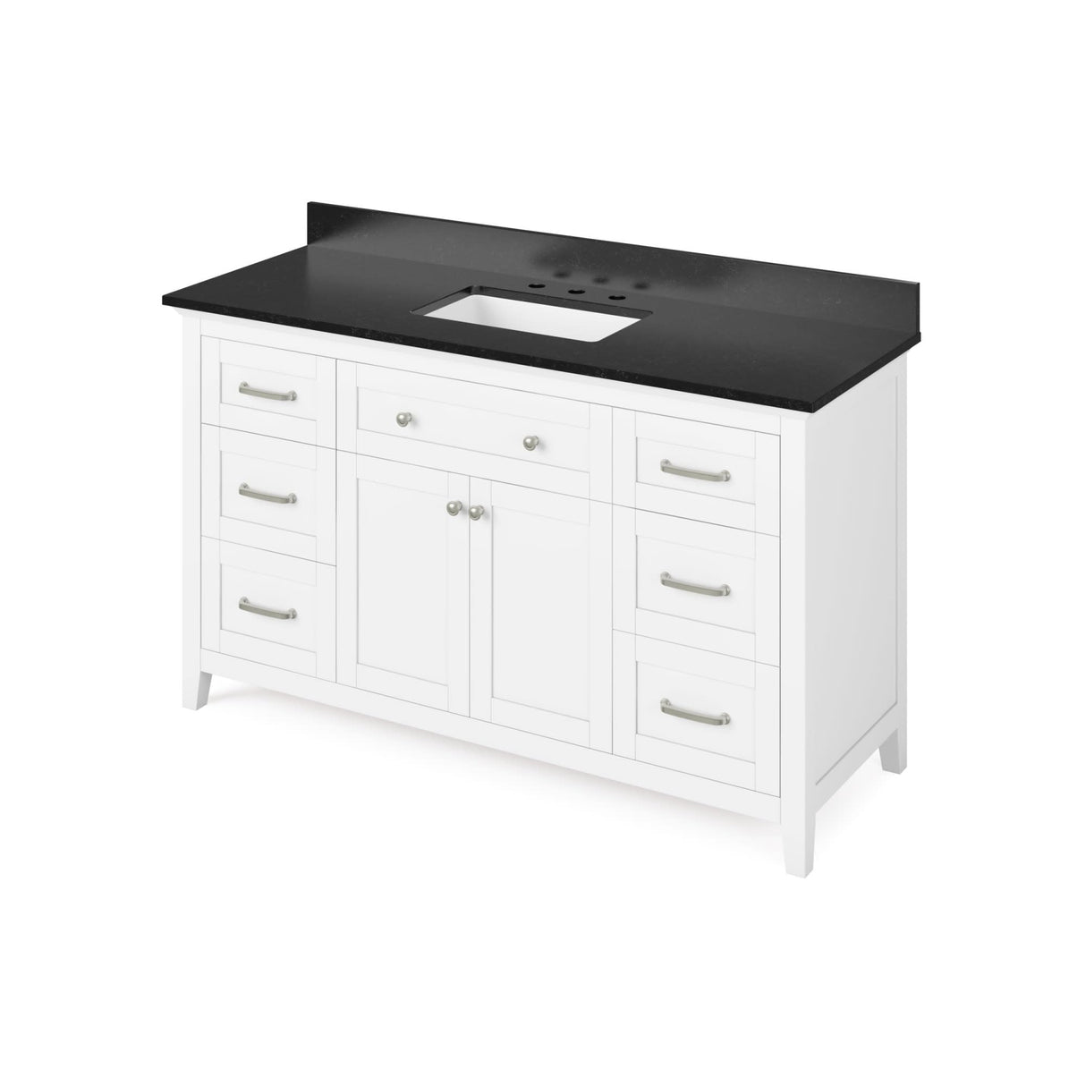 Jeffrey Alexander VKITCHA60SWHBGR 60" White Chatham Vanity, Black Granite Vanity Top, undermount rectangle bowl