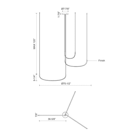 Kuzco MP89370-BN TALIS 70" MP BRUSHED NICKEL  52W LED 90 3000K DC LED