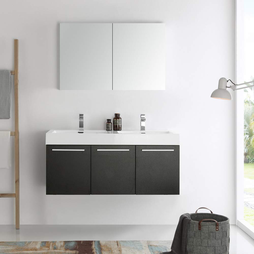 Fresca FVN8092WH-D Fresca Vista 48" White Wall Hung Double Sink Modern Bathroom Vanity w/ Medicine Cabinet