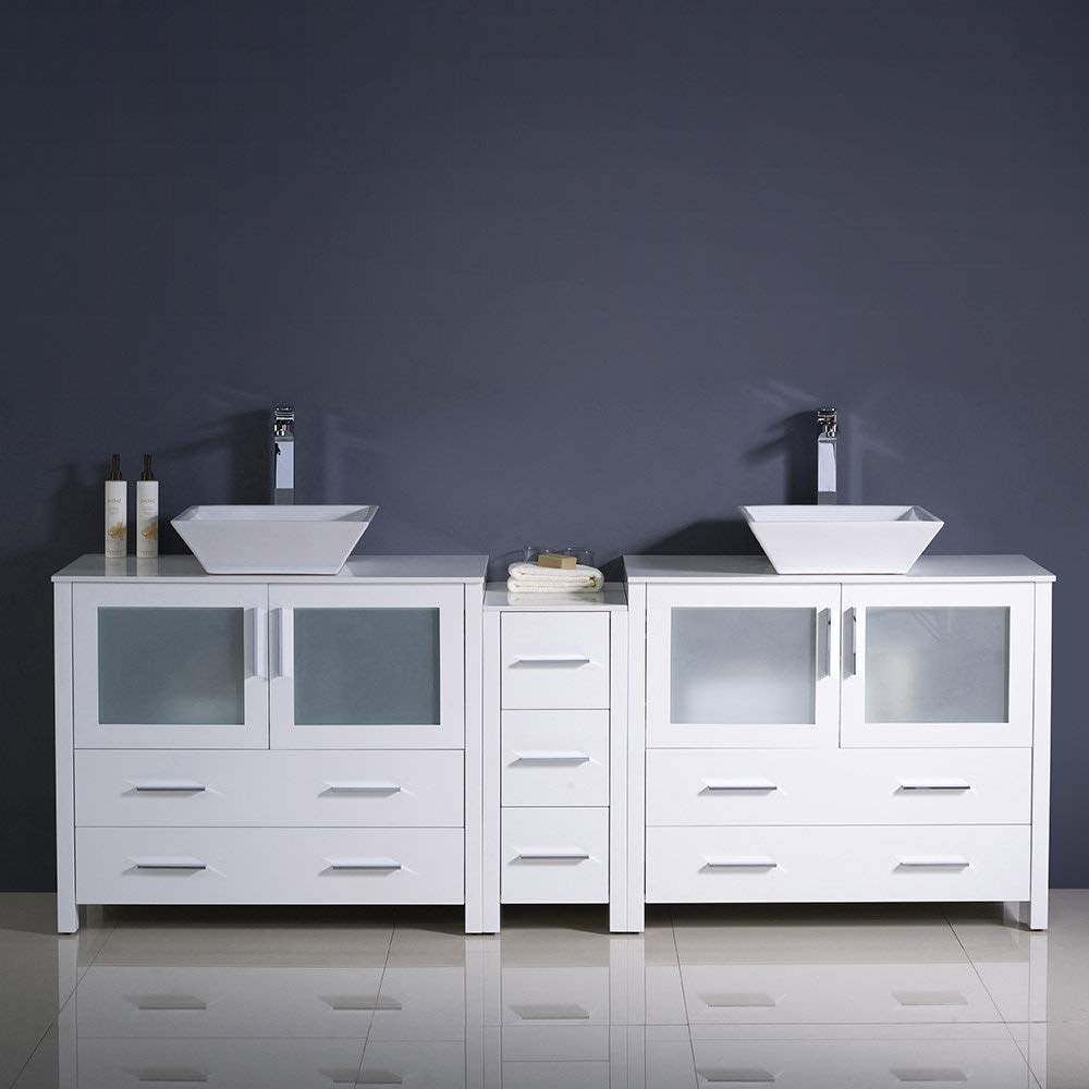 Fresca FCB62-361236ES-CWH-V Fresca Torino 84" Espresso Modern Double Sink Bathroom Cabinets w/ Tops & Vessel Sinks