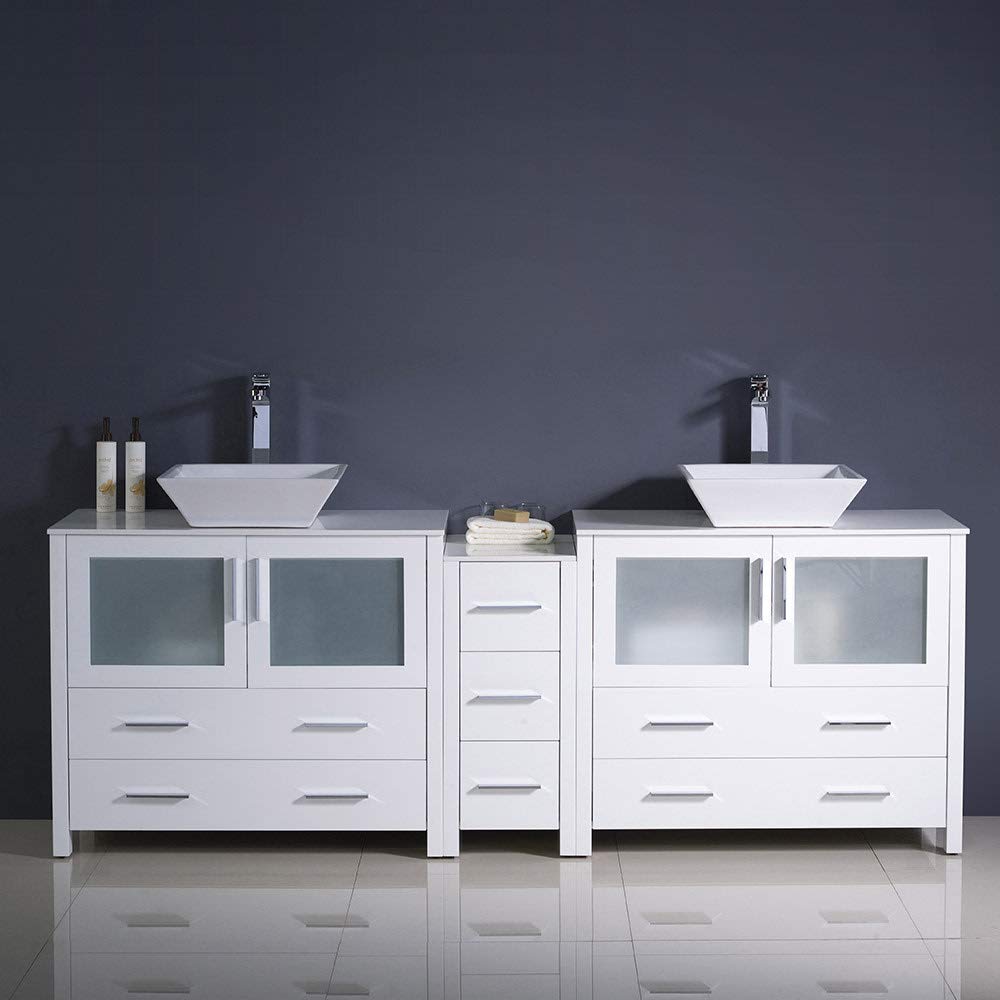 Fresca FCB62-361236WH-CWH-V Fresca Torino 84" White Modern Double Sink Bathroom Cabinets w/ Tops & Vessel Sinks