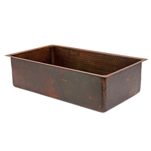 Premier Copper Products KSDB33199 33-Inch Hammered Copper Kitchen Single Basin Sink, Oil Rubbed Bronze
